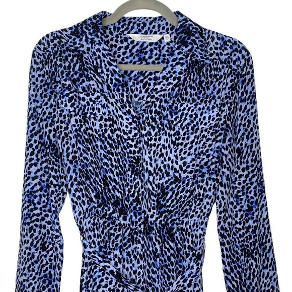 & Other Stories Leopard Midi Dress Blue Slit Tie - Picture 2 of 5